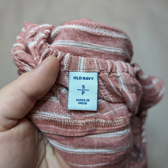 NWT Old Navy Boho Striped Salmon Pink Linen Cotton Blend Shorts Romper Small - Picture 4 of 9